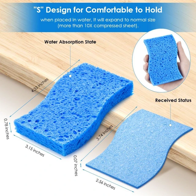 Alt view image 4 of 7 - 8 Pack Compressed Blue Dish Washing Kitchen Sponge, Save Space