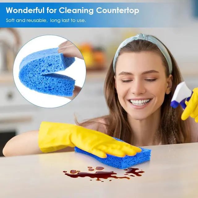 Alt view image 7 of 7 - 8 Pack Compressed Blue Dish Washing Kitchen Sponge, Save Space