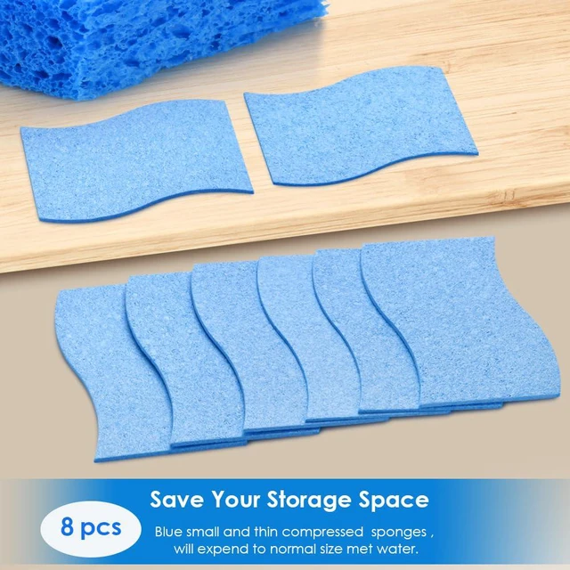Alt view image 5 of 7 - 8 Pack Compressed Blue Dish Washing Kitchen Sponge, Save Space