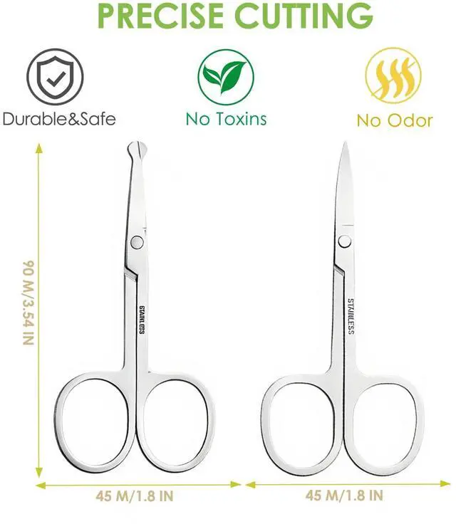Alt view image 6 of 6 - 2 Pack Facial Hair Grooming Scissors, Mini Stainless Steel Curved Rounded Pointed Nose Scissors, for Eyebrows, Mustache, Beard, Eyelashes-Silver