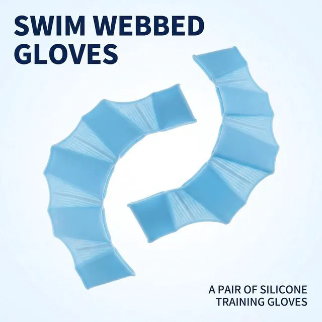 Alt view image 6 of 6 - 2Pcs Blue Silicone Swim Gloves Hand Webbed Flippers Training Fins Water Resistance Swimming Aquatic Gear