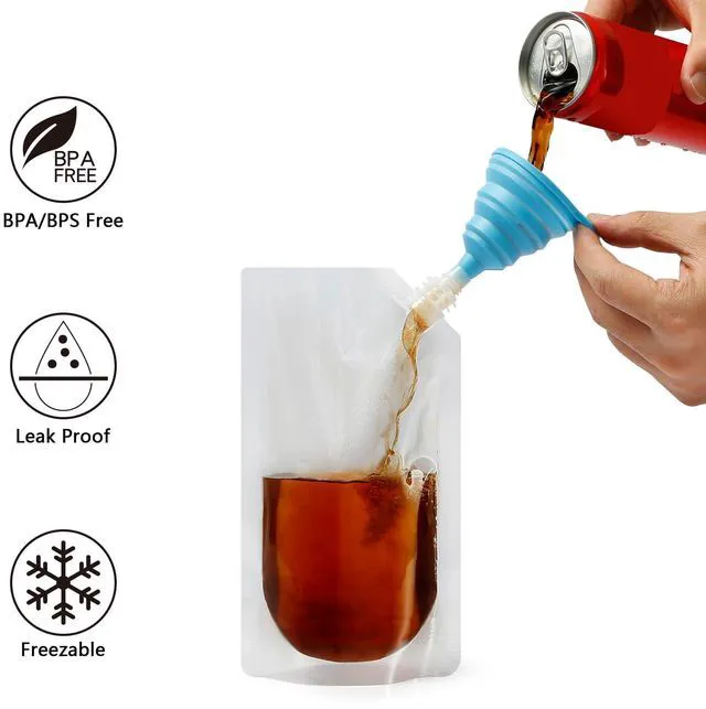 Alt view image 6 of 6 - 20Pcs 16oz Plastic Liquor Flasks with Funnel, Concealable Cruise Pouch, Reusable Sneak Travel