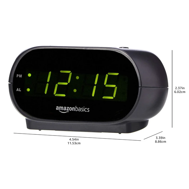Alt view image 5 of 7 - Amazon Basics Small Digital Oval Alarm Clock with LED Display, Nightlight, Snooze Function and Battery Backup, Black, 4.5 x 3.5 x 2.4 Inches