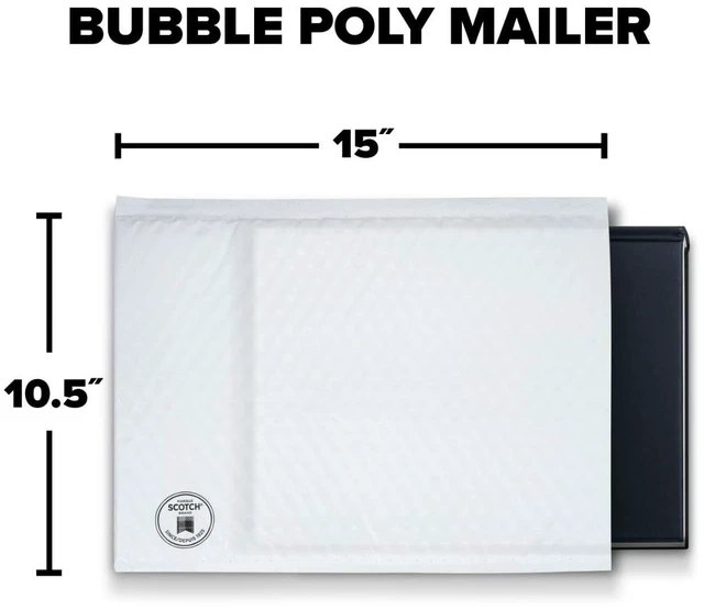 Alt view image 2 of 7 - Scotch Poly Bubble Mailer Size 5 Large White Inside Dimensions 10.5in x 15in 50% Recycled Plastic