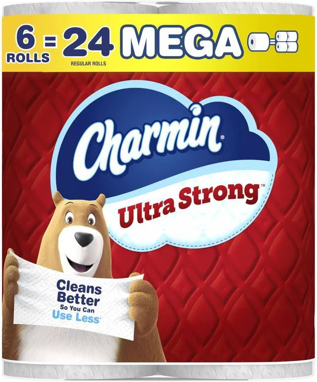 Main image of Charmin Ultra Strong Toilet Paper, 6 Mega = 24 Regular Rolls, 2-Ply, White
