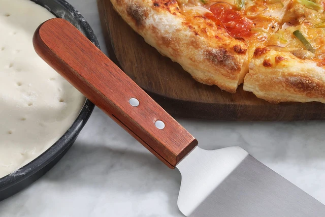 Alt view image 2 of 7 - New Star Foodservice 10-Inch Stainless Steel Pie Server with Wood Handle, Restaurant Grade Cake, Pie, Pizza, and Dessert Serving Spatula