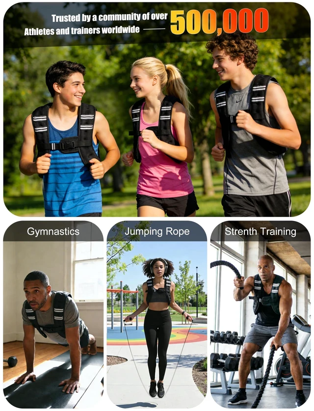Alt view image 5 of 7 - Henkelion Weighted Vest for Men, Women, Kids with Weights Included, Adjustable Body Weight Vest for Running, Training, Jogging, Walking