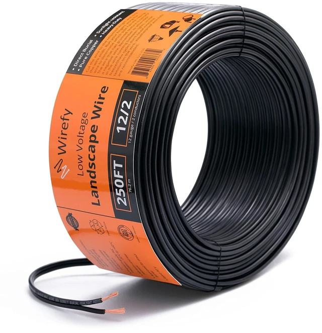 Main image of Wirefy 12/2 Low Voltage Landscape Lighting Wire 250 ft, 12-Gauge 2-Conductor, Pure Copper, Outdoor Direct Burial