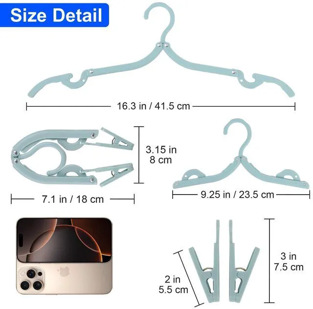 Alt view image 7 of 7 - 8 Pack Foldable Travel Hangers with 16 Clips - Space Saving Portable for Cruise, RV, Hotel, Assorted Colors