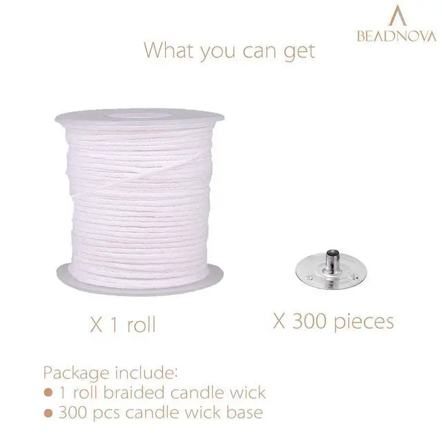 Alt view image 5 of 5 - BEADNOVA 200ft Braided Cotton Candle Wick Spool with Base Set and 300pcs Wick Clips Sustainer Tabs for DIY