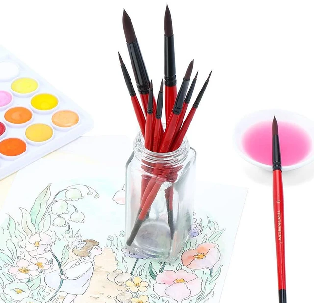 Alt view image 4 of 6 - Transon Round Paint Brush Set 9pcs Synthetic Sable Hair for Acrylic, Watercolor, Gouache, Ink, Craft and Detail Painting