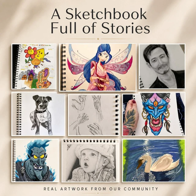Alt view image 3 of 7 - Artist's Sketchbook Hardcover, 200GSM Thick Paper, Spiral, Drawing and Mixed Media, 5.8x8.5in, 40 Sheets/80 Pages
