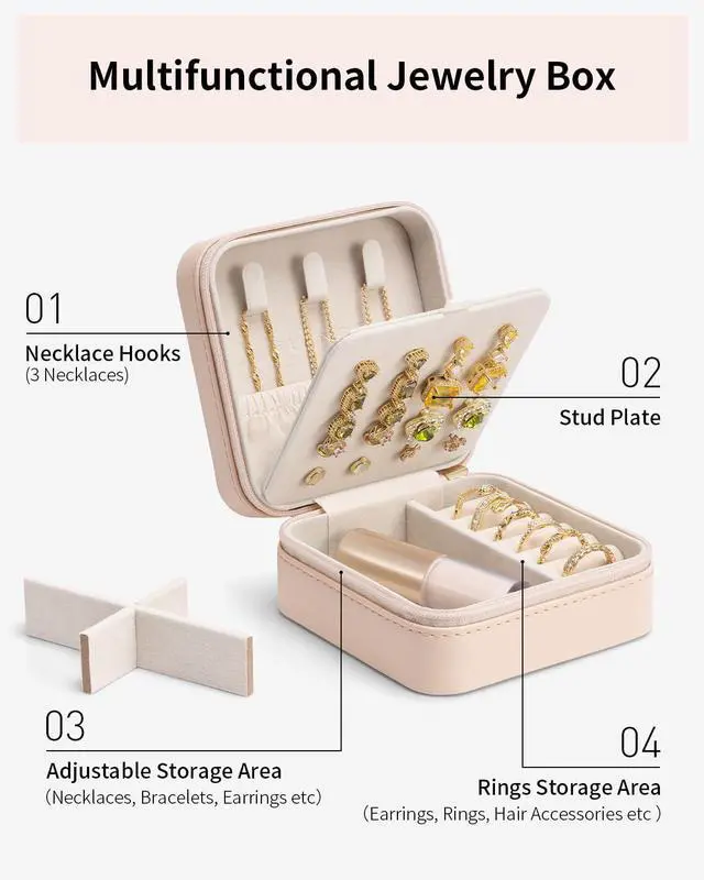 Alt view image 3 of 6 - VLANDO Small Travel Jewelry Case Organizer Box for Women - Nude Pink