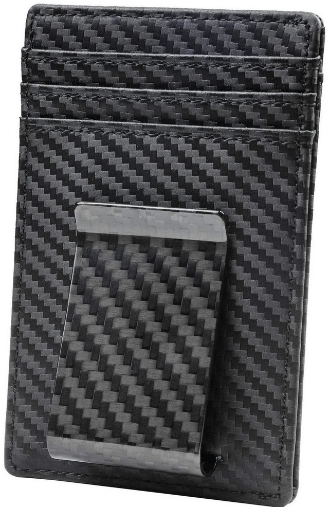 Main image of Travelambo Money Clip for Men Carbon Fiber Wallet Leather Slim Minimalist Card Holder RFID Blocking (Weaved Black)