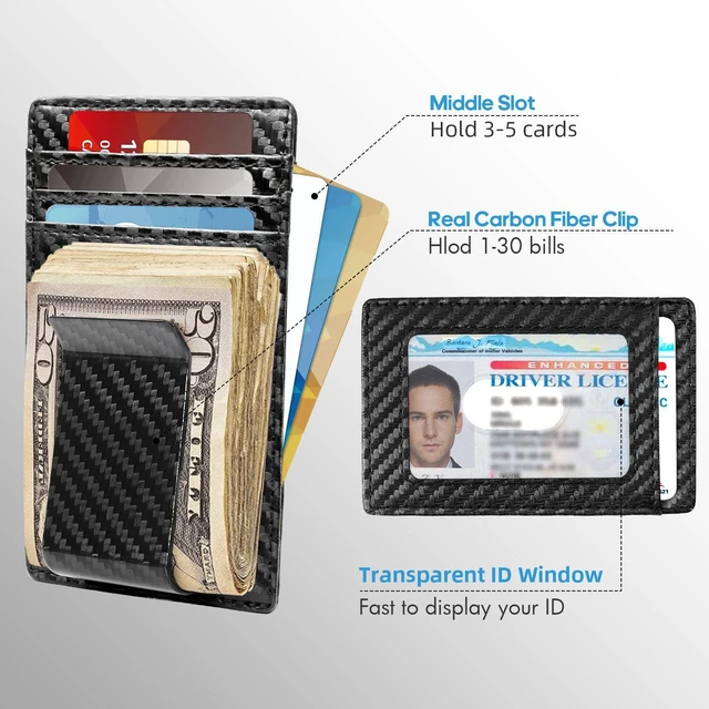 Alt view image 6 of 6 - Travelambo Money Clip for Men Carbon Fiber Wallet Leather Slim Minimalist Card Holder RFID Blocking (Weaved Black)