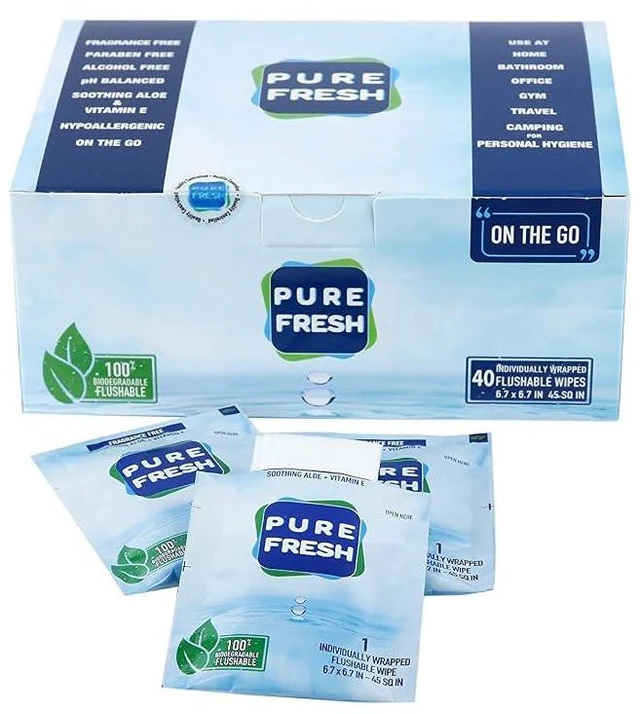 Alt view image 2 of 5 - PureFresh Flushable Wet Wipes Individually Wrapped for Travel, 40 Singles