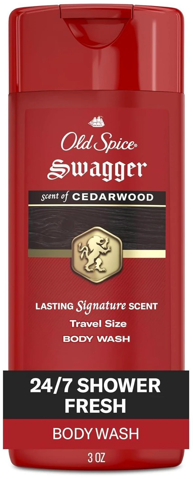 Main image of Old Spice Refreshing Body Wash for Men, 3X Defense, 24/7 Shower Fresh, Long Lasting Scent, Travel Size, Red Collection, Swagger with Cedarwood, 3fl oz