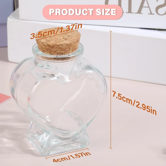 Alt view image 2 of 7 - 50ml 1 Piece Clear Glass Heart-Shaped Bottle with Cork Stopper for Wedding DIY Art Craft