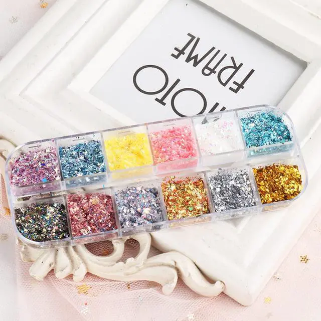 Alt view image 5 of 6 - 12 Colors Glitter Art Sequins Holographic Irregular Sparkly Flakes 3D Laser Ultra-Thin Shiny Acrylic Nail Supplies for Women Girls Manicure Charms Decorations Crafts