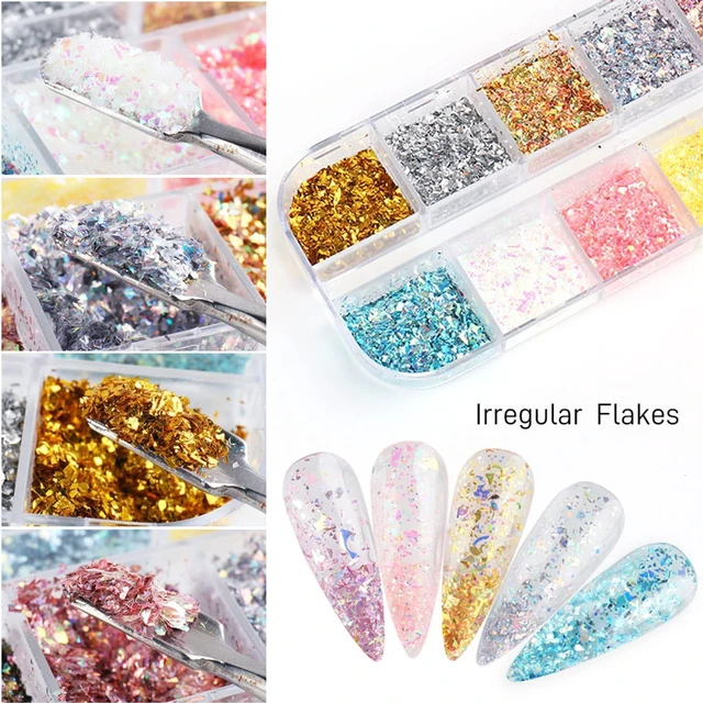 Alt view image 2 of 6 - 12 Colors Glitter Art Sequins Holographic Irregular Sparkly Flakes 3D Laser Ultra-Thin Shiny Acrylic Nail Supplies for Women Girls Manicure Charms Decorations Crafts
