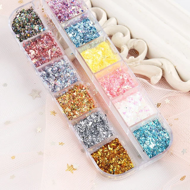 Alt view image 4 of 6 - 12 Colors Glitter Art Sequins Holographic Irregular Sparkly Flakes 3D Laser Ultra-Thin Shiny Acrylic Nail Supplies for Women Girls Manicure Charms Decorations Crafts