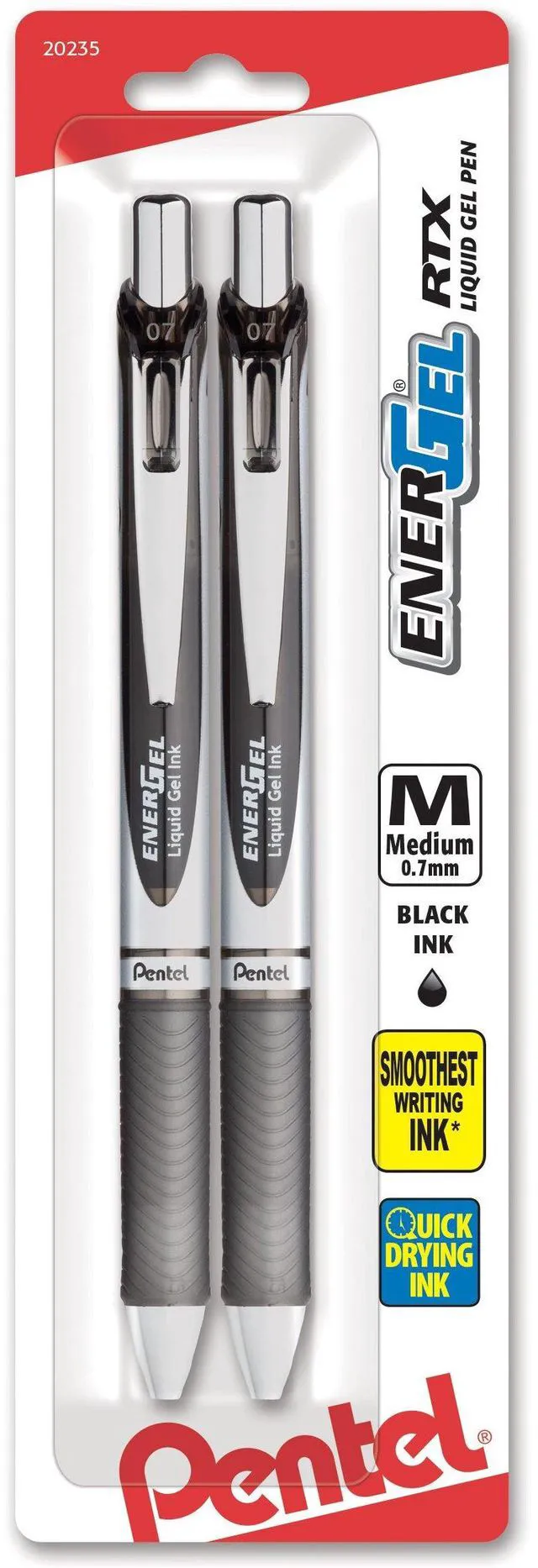 Main image of Pentel EnerGel RTX Retractable Liquid Gel Pen, 0.7mm, Medium Line, Metal Tip, Black Ink, 2-Pack (BL77BP2A)