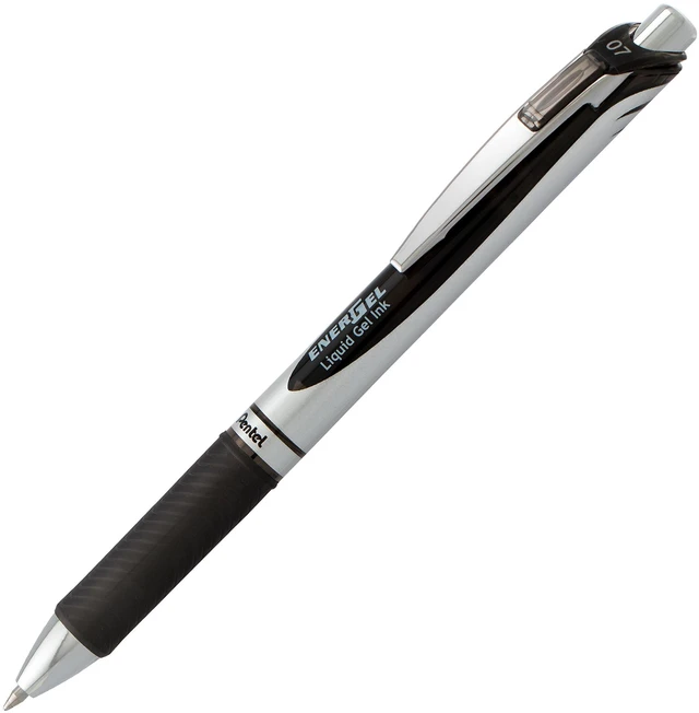 Alt view image 3 of 5 - Pentel EnerGel RTX Retractable Liquid Gel Pen, 0.7mm, Medium Line, Metal Tip, Black Ink, 2-Pack (BL77BP2A)