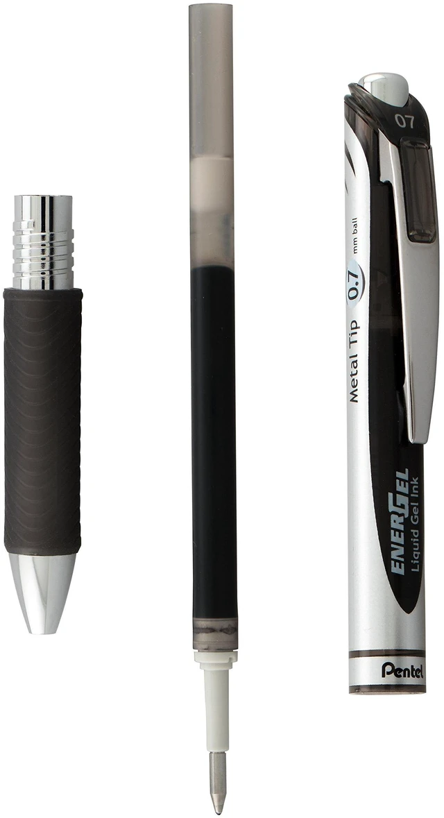 Alt view image 2 of 5 - Pentel EnerGel RTX Retractable Liquid Gel Pen, 0.7mm, Medium Line, Metal Tip, Black Ink, 2-Pack (BL77BP2A)