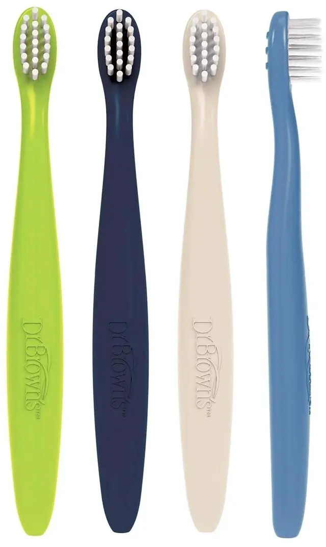 Alt view image 3 of 3 - Dr. Brown's Infant-to-Toddler Toothbrush Set 4-Pack, BPA Free, Soft & Gentle Manual Toothbrushes for Baby, 0-3 Years, Green/Dark Blue/Ecru/Blue