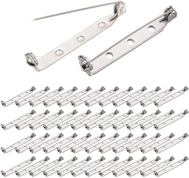 Main image of BEADNOVA 60Pcs Brooch Pin Backs 1.5Inch Bar Pin Back Clasp Silver for Crafts Badge Name Tag DIY Jewelry Making