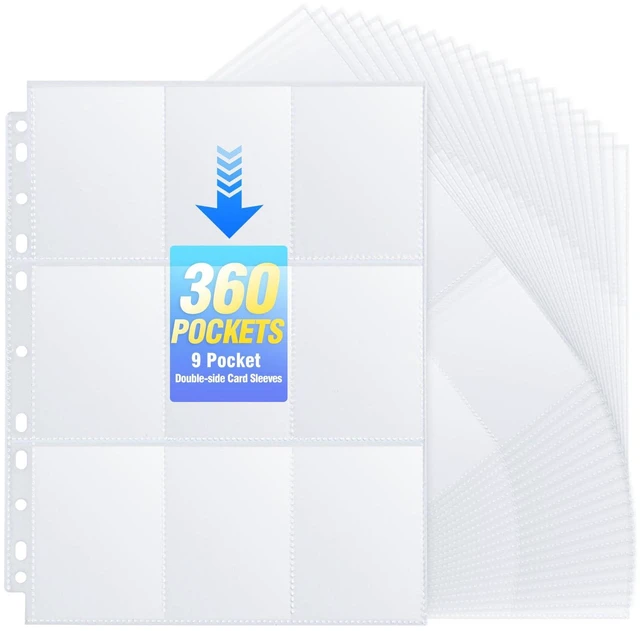 Main image of 360 Pockets Double-Sided 9-Pocket Trading Card Pages for 3-Ring Binder, Clear Plastic Sleeves for Sports, Business, Game Cards and Photos (20 Pack)