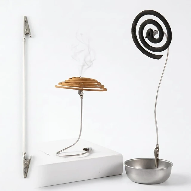 Alt view image 6 of 6 - Ceramic Incense Burner Set, Vintage Kiln-Changed Censer & Alloy Holder, for Coil, Cone & Stick, Zen Decor for Home Meditation Yoga, with Clip & Fireproof Mat