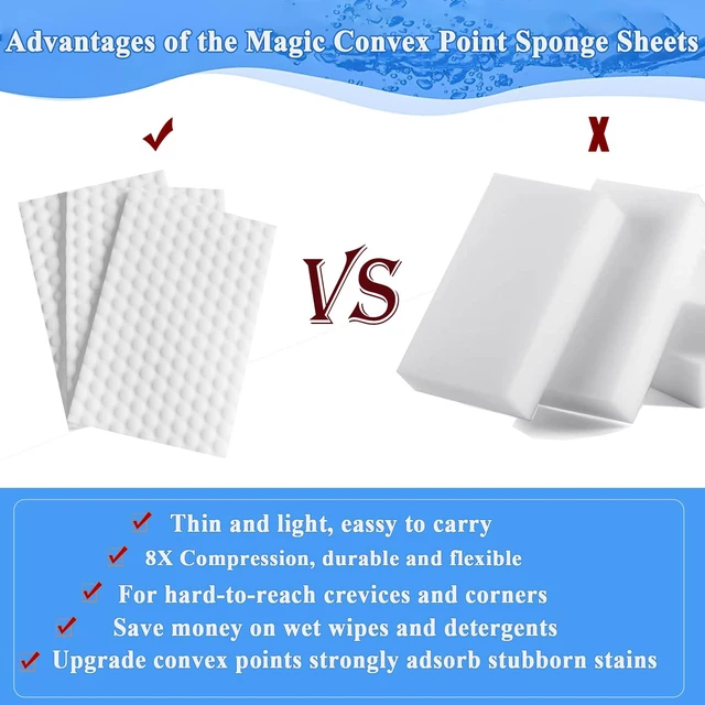 Alt view image 6 of 6 - 52Pcs Melamine Sponge Eraser Sheets, Convex Point All-Purpose Magic Cleaning Wipes for Furniture, Kitchenware, Shoe and Hard-to-Reach Places