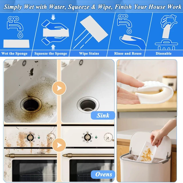 Alt view image 2 of 6 - 52Pcs Melamine Sponge Eraser Sheets, Convex Point All-Purpose Magic Cleaning Wipes for Furniture, Kitchenware, Shoe and Hard-to-Reach Places