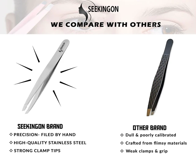 Alt view image 5 of 7 - Precision Tweezers for Facial Hair, Ingrown Hair Plucking - Hand Filed & Aligned, Non-Slip Grip, Slant Sharp, for Women and Men (Silver)