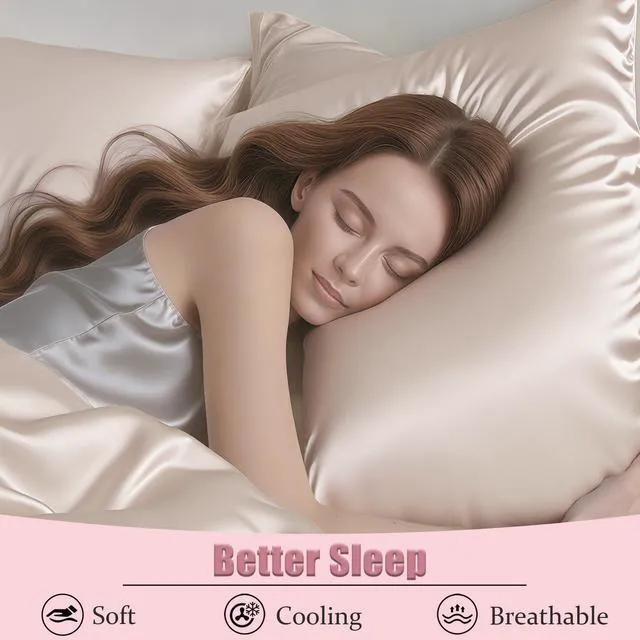 Alt view image 6 of 6 - Mulberry Silk Pillow Cases with Zipper, Ultra Smooth Soft Breathable Cooling for Hot Sleepers, Hair and Skin, Gifts for Women - Beige, Standard Size, 1 Pack