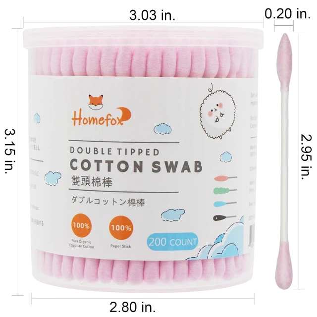 Alt view image 7 of 7 - Precision Pointed Cotton Swabs 200 Count - Organic Cotton Double Side Tightly Wrapped Paper Stick, Soft Gentle Lint-Free Cruelty-Free, Pointy & Round (Pink)