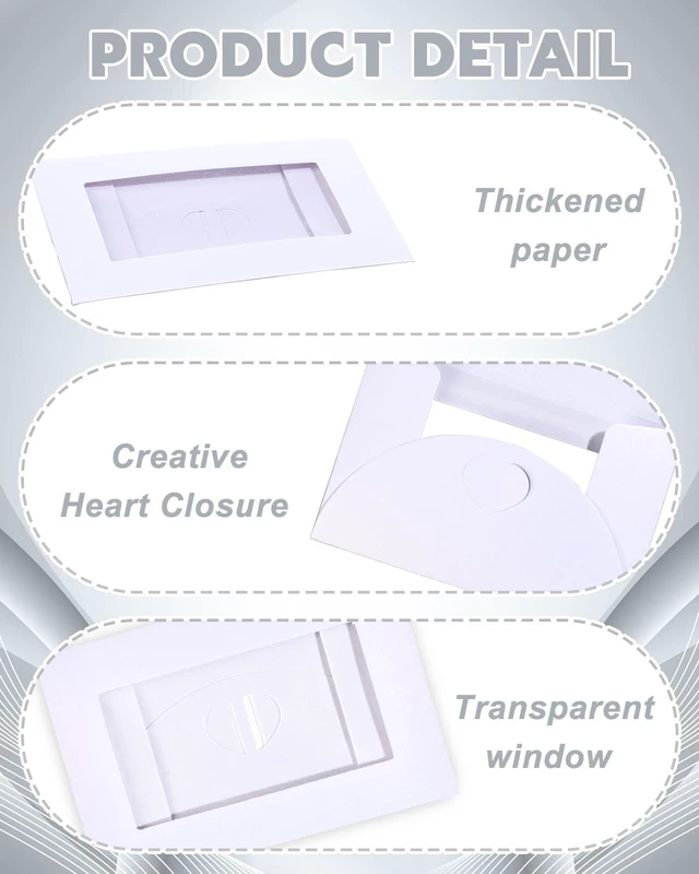 Alt view image 3 of 7 - EORTA 50Pcs Mini Kraft Paper Envelopes with View Window Heart Clasp Closure 4.13 x 2.76in White
