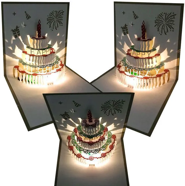 Alt view image 2 of 5 - 3D Pop Up Birthday Card with LED Light and Music, Birthday Cake Design, 1 Pack