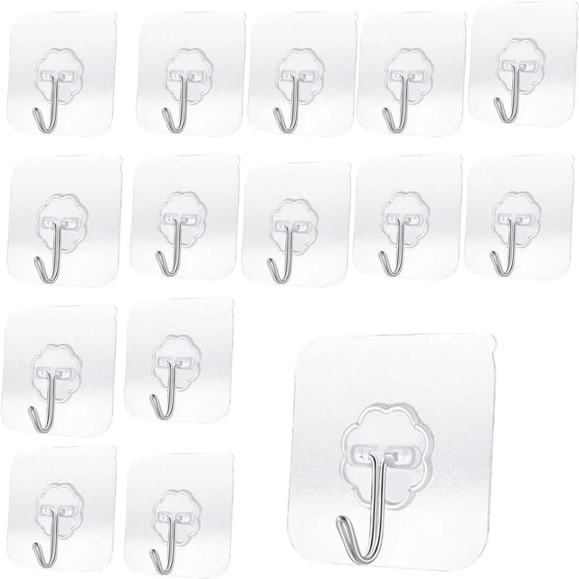 Alt view image 7 of 7 - 33 lb Max 15 kg Heavy Duty Adhesive Hooks, Waterproof and Oilproof Reusable Seamless Wall Hooks, for Kitchen Bathroom Office, Transparent Small, 8 Pack
