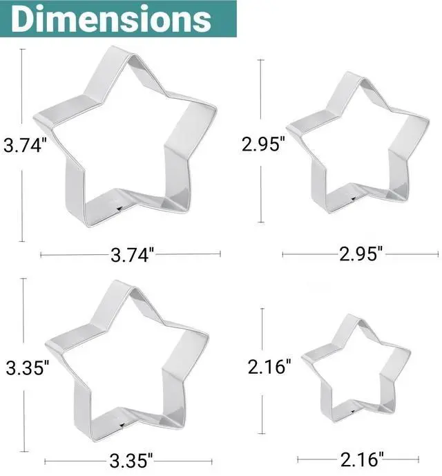 Alt view image 3 of 7 - JOB JOL Star Cookie Cutters 4 PCS, 2" to 3.8", for 4th of July