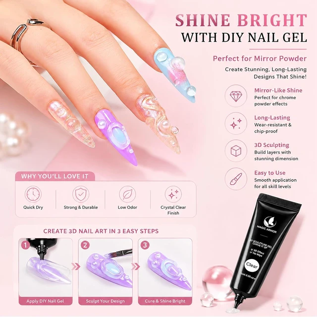Alt view image 3 of 6 - MAGIC ARMOR 15g 3D Nail Sculpting Gel for Nail Art Design, DIY Molding, Painting, Drawing, Polish, Sculpture, Decoration, Manicure Clear
