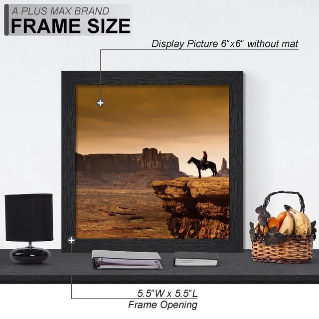 Alt view image 4 of 6 - 6x6 Picture Frame Set of 2 Black Lightweight Tabletop and Wall Mount