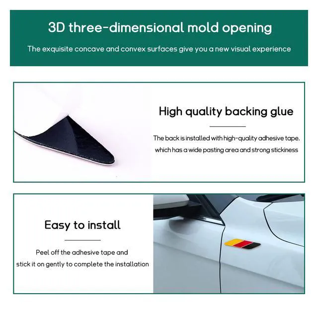Alt view image 3 of 6 - Dickno 2 PCS 3D Tricolor Flag Emblem, Aluminum Car Front Fender Badge, Universal Exterior Decals for All Vehicles (Germany)
