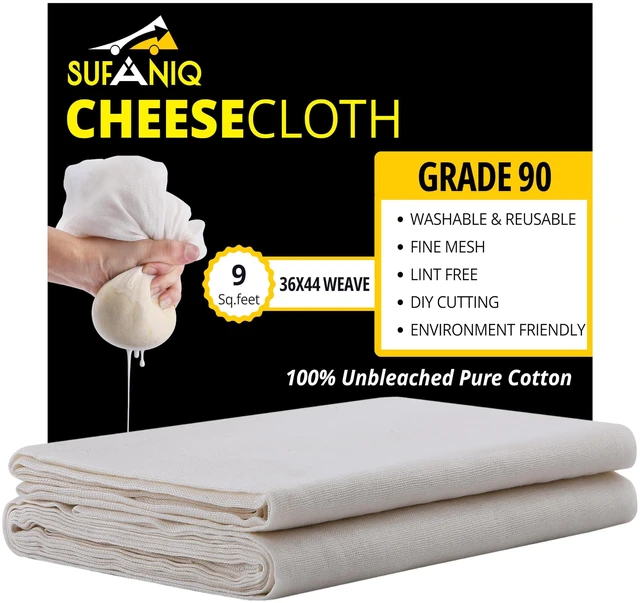 Main image of Sufaniq Cheese Cloths Grade 90, 9 sq ft, 100% Pure Cotton, Unbleached Ultra Fine Reusable Premium Butter Muslin Cloth for Straining