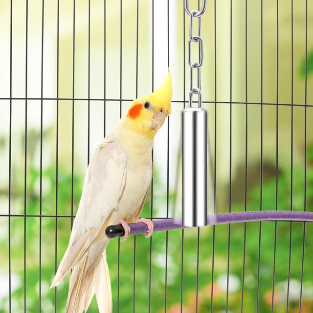 Alt view image 2 of 7 - Wontee Stainless Steel Bell & Bite Hanging Bird Cage Toy for Parrot Parakeet Budgie Cockatiel Conure African Greys (S)