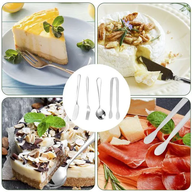 Alt view image 3 of 7 - Charcuterie Board Accessories, 18-Piece Silver Stainless Steel Spreader Knives Set with Mini Serving Tongs, Spoons, Forks and Honey Dippers