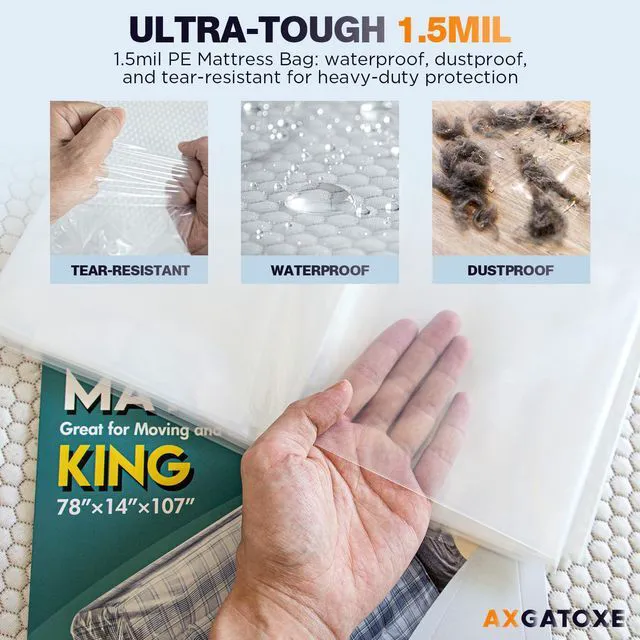 Alt view image 3 of 6 - Axgatoxe King Size Plastic Mattress Bag, 1.5MIL, for Moving Storage