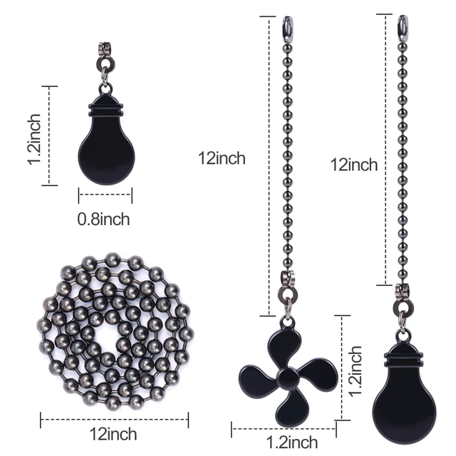 Alt view image 7 of 7 - 2 Pack 12-Inch Light Bulb Shaped Ceiling Fan Pull Chain Extenders, Pull Chain Extension Set for Ceiling Fans and Lamps, Decorative Pulls Pendant (1 Light and 1 Fan)