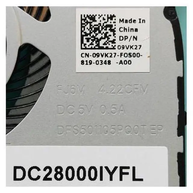 Main image of New Original CPU cooling fan for Dell Latitude 5580 laptop cpu fan cooler 09VK27 DFS501105PQ0T FJ6M 4.22CFM DC5V 0.5A